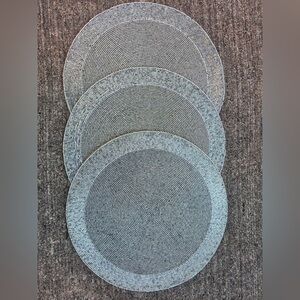 Set of 3 Tahari Home 14” Beaded Charger Plates Silver  Bead Round Table Decor